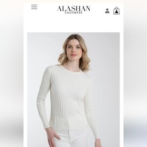 Alashan Cream Cotton Cashmere Blair Rib Crew Neck size Large